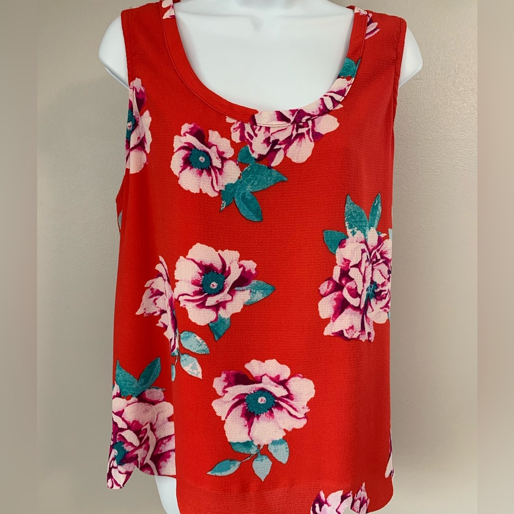 Allison Joy Red and Pink Floral Tank Top